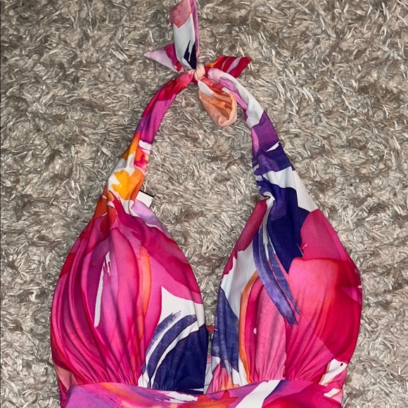 Mynah Abstract Colorful Halter One Piece Swimsuit - Picture 2 of 7